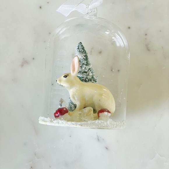 Christmas Ornament; Winter Rabbit with Tree, Mushrooms and Crystals, Terrarium - Picture 4 of 12